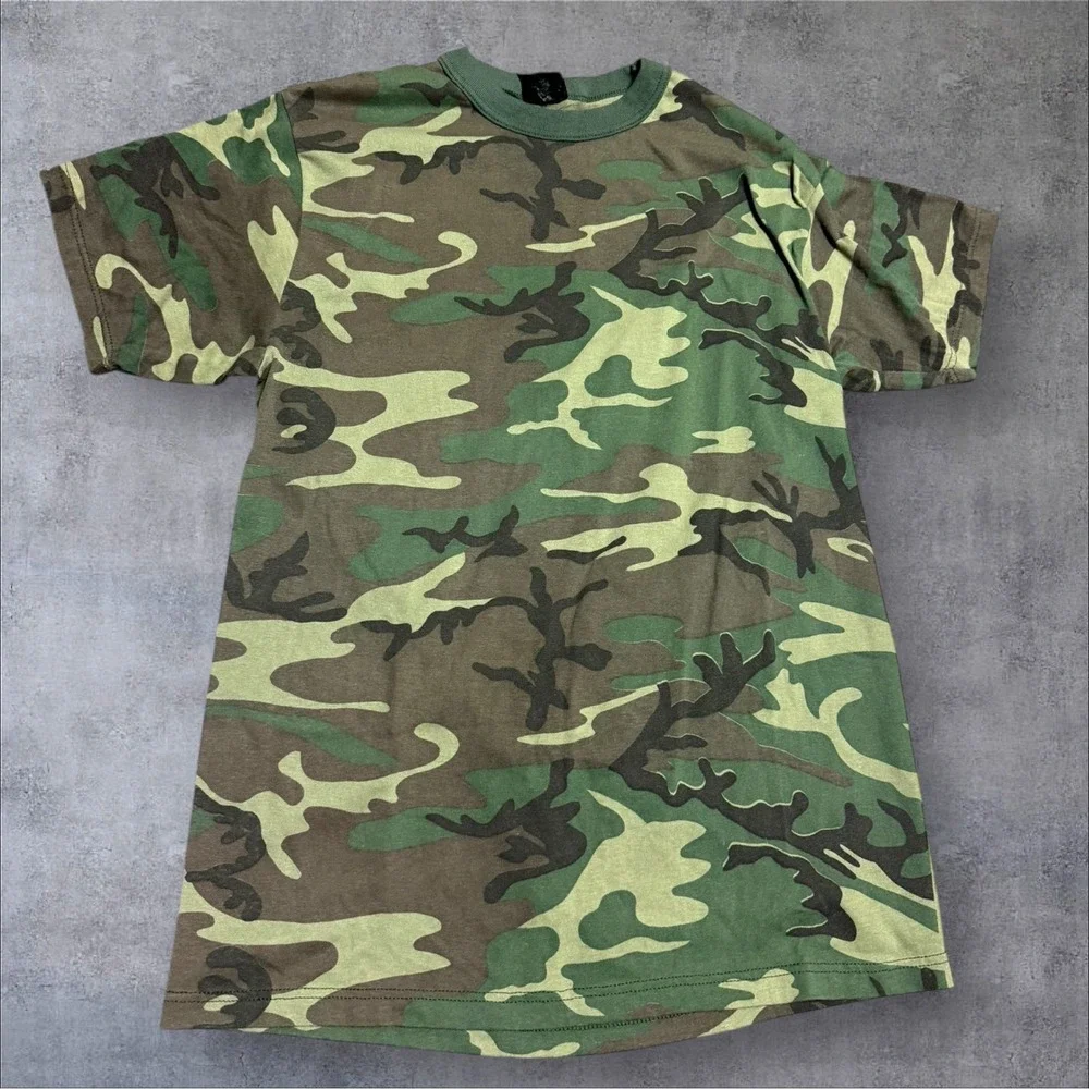 Vintage Rothco Woodland Camouflage T Shirt Made‎ In USA Size L Hunting